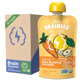 Brainiac Little Toddler Pouches Apple-Carrot-Banana Puree provide a convenient organic snack for toddlers