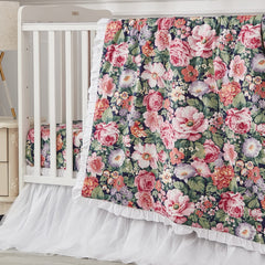 Brandream Baby Crib Bedding Floral Allure comforter close-up shows 100% cotton softness for gentle skin