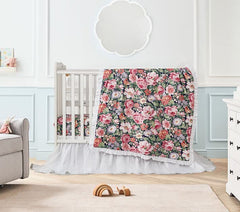 Brandream Baby Crib Bedding Floral Allure dust ruffle close-up adds glamorous shimmer and tidy nursery style