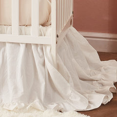 Brandream boho crib skirt beige close-up highlighting soft washed cotton texture for nursery elegance.