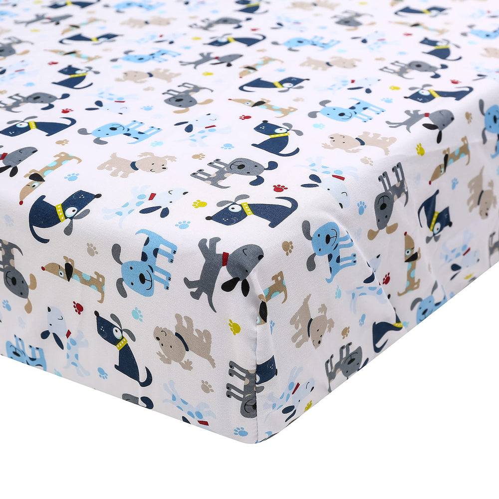 Brandream Brandrean crib sheet with dog design; breathable cotton offers snug, comfortable sleep.
