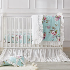 Brandream crib bed skirt draped in nursery creates a cozy farmhouse vibe.