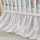 Brandream crib bed skirt in white Boho ruffle adds a tidy, stylish nursery look.