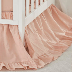 Brandream crib skirt blush close-up shows soft washed cotton texture for durable baby bedding.