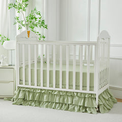 Brandream crib skirt with four sided ruffles enhances decor and hides under-crib storage.