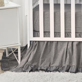 Brandream crib skirt gray close-up showing soft washed cotton finish for baby bedding