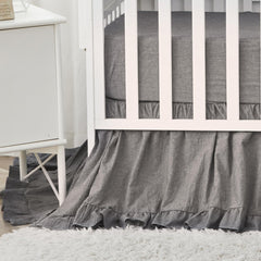 Brandream crib skirt gray close-up showing soft washed cotton finish for baby bedding