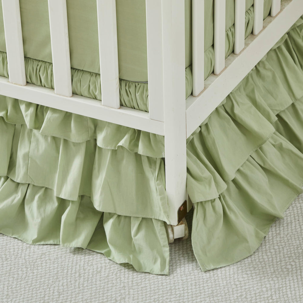 Brandream crib skirt triple layer cotton adds soft texture and nursery elegance.