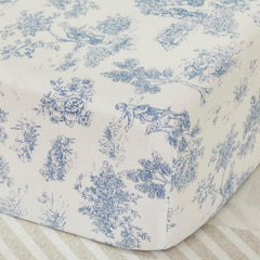 Brandream French Country Toile crib sheet close-up shows ultra-soft cotton for comfort.