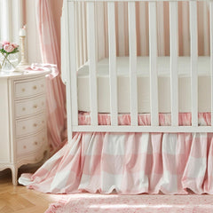 Brandream Gingham Gathered Crib Skirt close-up shows soft cotton and pink plaid charm.