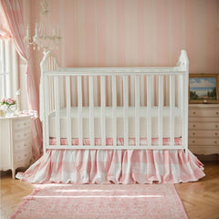 Brandream Gingham Gathered Crib Skirt on a standard crib adds farmhouse style.