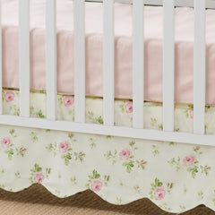 Brandream scallop edge crib skirt full view showcases farmhouse chic nursery style.