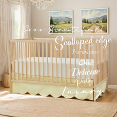Brandream scallop edge crib skirt closeup highlights premium cotton texture for gentle sleep spaces.