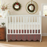 Brandream scallop edge crib skirt with red-green stripes adds festive charm and hidden storage.