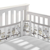 BreathableBaby breathable mesh liner closeup shows 3mm owl fun gray for safe airflow.
