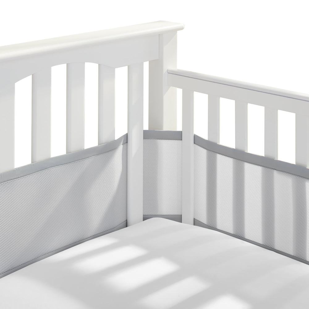 BreathableBaby breathable-mesh-liner for full-size crib gray 3mm promotes airflow.