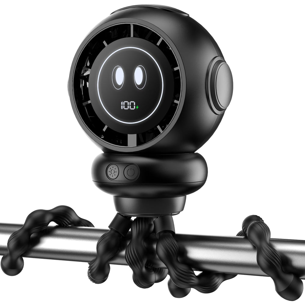 BreezeBoost Stroller Fan front view, safe blades and quiet cooling for on-the-go naps.