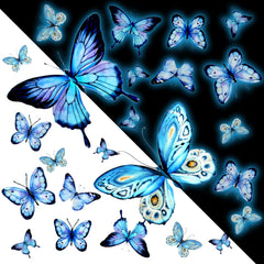Bremorou glow-in-the-dark butterflies wall stickers blue day view brighten kids room night light.