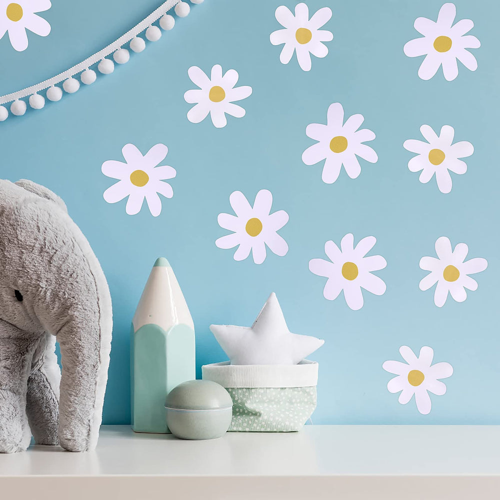 Bremorou white daisy wall sticker set brightens rooms with cheerful, kid-friendly decor.