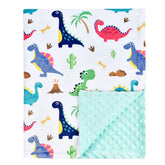 Brenaly Super Soft Minky Blanket, blue rainbow with dotted backing, cozy bedtime comfort.