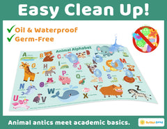 Bright Seed dining-table cleanup placemats make spills easier to wipe away.