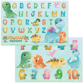 Bright Seed disposable placemats with dinosaurs-abc design for learning during meals.