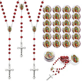 Brilucky red rosary with Our Lady pendant in gift box for baptism favors.