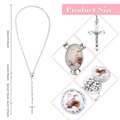 Brilucky white wood beads rosary closeup with 6mm beads and cross