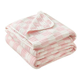 Brnabiou Ultra-Soft Muslin Blanket in 41x41 pink check, breathable warmth for gentle swaddling.