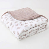 Brnabiou Ultra Soft Muslin Blanket Coffee close-up weave demonstrates breathable fabric for swaddling.