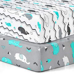 BROLEX baby fitted crib sheet Elephant Whale pattern cozy and safe for newborns