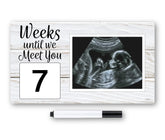 Brothers Bench weeks-until-we-meet-you ultrasound frame front displays countdown keepsake for nursery
