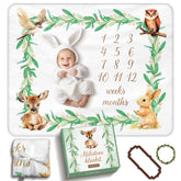 BRUNEI POREI Woodland Milestone Blanket flat lay shows 50x40 inches for monthly photos