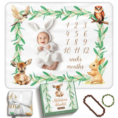 BRUNEI POREI Woodland Milestone Blanket flat lay shows 50x40 inches for monthly photos