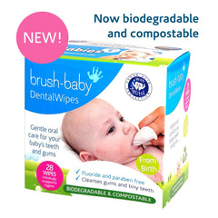 Brush Baby finger-wipe usage shows easy on-the-go application.
