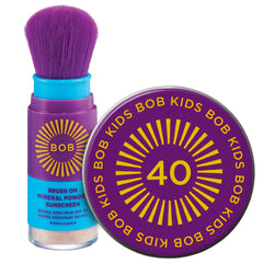 Brush On Block BOB Kids powder sunscreen application for quick, mess-free coverage.