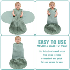 BSTOPPT wearable blanket with three-way swaddle being adjusted for a secure fit