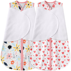 BSTOPPT heart-floral sleep sack closeup highlights soft rayon-cotton fabric for comfortable swaddling.