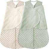 BSTOPPT newborn sleep sack beige and grass green on baby, promoting safe, cozy sleep