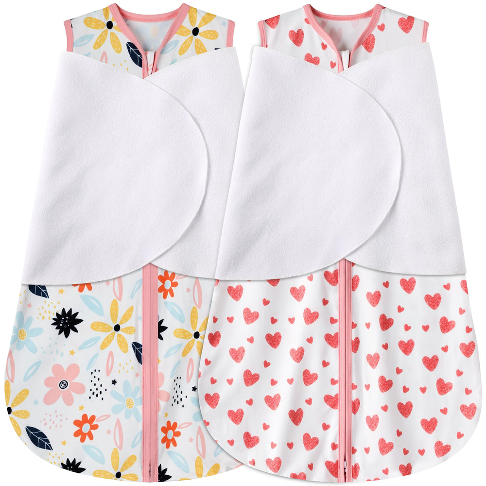BSTOPT newborn sleep sack in heart-floral print with soft cotton fabric for safe swaddling