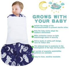 BSTOPPT wearable blanket shows 3-way swaddle system for growing sleep needs.