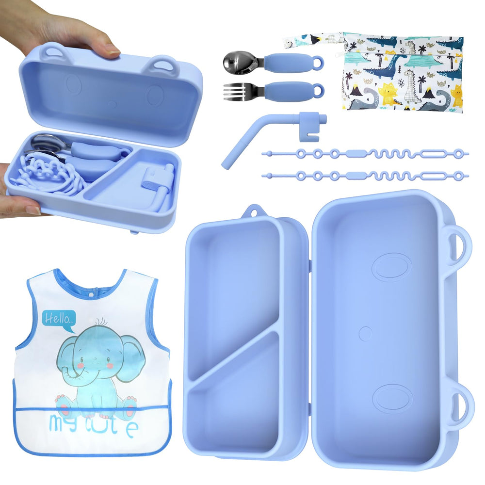 BTRFE travel feeding set with divided suction plates for mess-free meals on the go