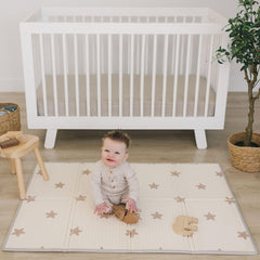 Bubba Bear baby play mat folded-compact demonstrates portable storage for trips.