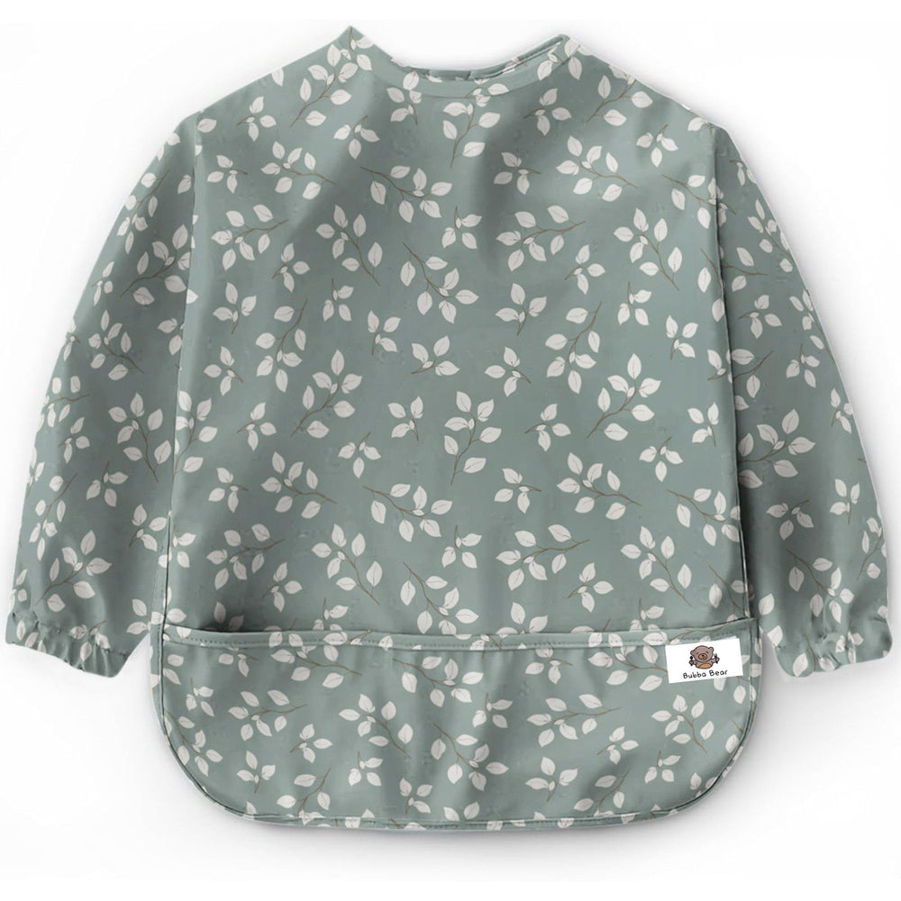Bubba Bear long sleeve bib with waterproof front pocket for mess-free meals.