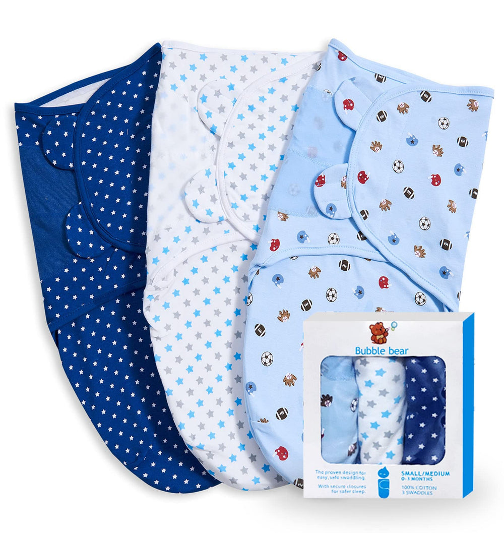 Bubble Bear baby swaddle 3 pack blue gift box packaging for new parents