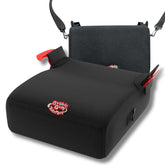 BubbleBum TelePort backless booster in car for everyday travel and folding portability.