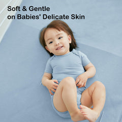 BubblePanda bamboo crib sheet blue with 360-degree stretch for a smooth, snug fit