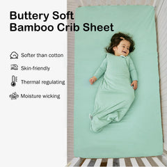 BubblePanda bamboo crib sheet stretch-fit close-up demonstrates secure 360-degree elasticity.