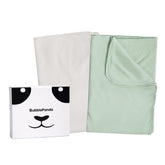 BubblePanda bamboo swaddle set in sage and oat two-pack for cozy newborn swaddling.