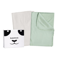 BubblePanda bamboo swaddle set in sage and oat two-pack for cozy newborn swaddling.